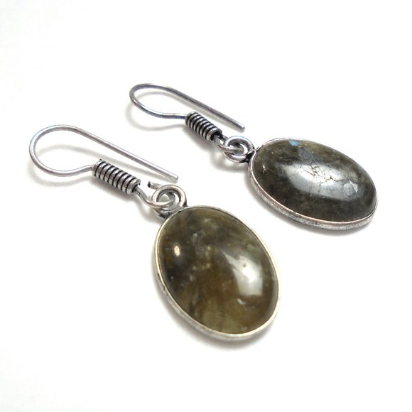 Earrings Labrodite handmade small oval dangle astro remedy - Picture 1 of 5